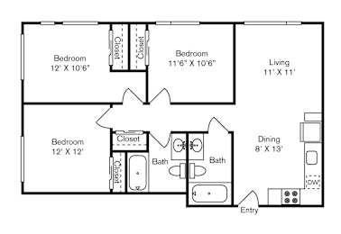 St Luke's Apartments in Seattle, Washington Three Bedroom Floor Plan