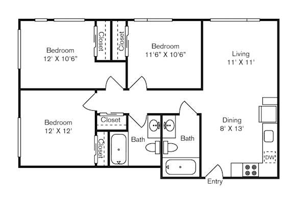 St Luke's Apartments in Seattle, Washington Three Bedroom Floor Plan
