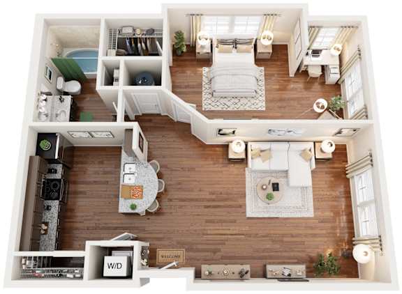 Floor Plan  1 Bed 1 Bath | 736 Sq. Ft. at Integra Vista Apartments, Hixson, TN, 37343