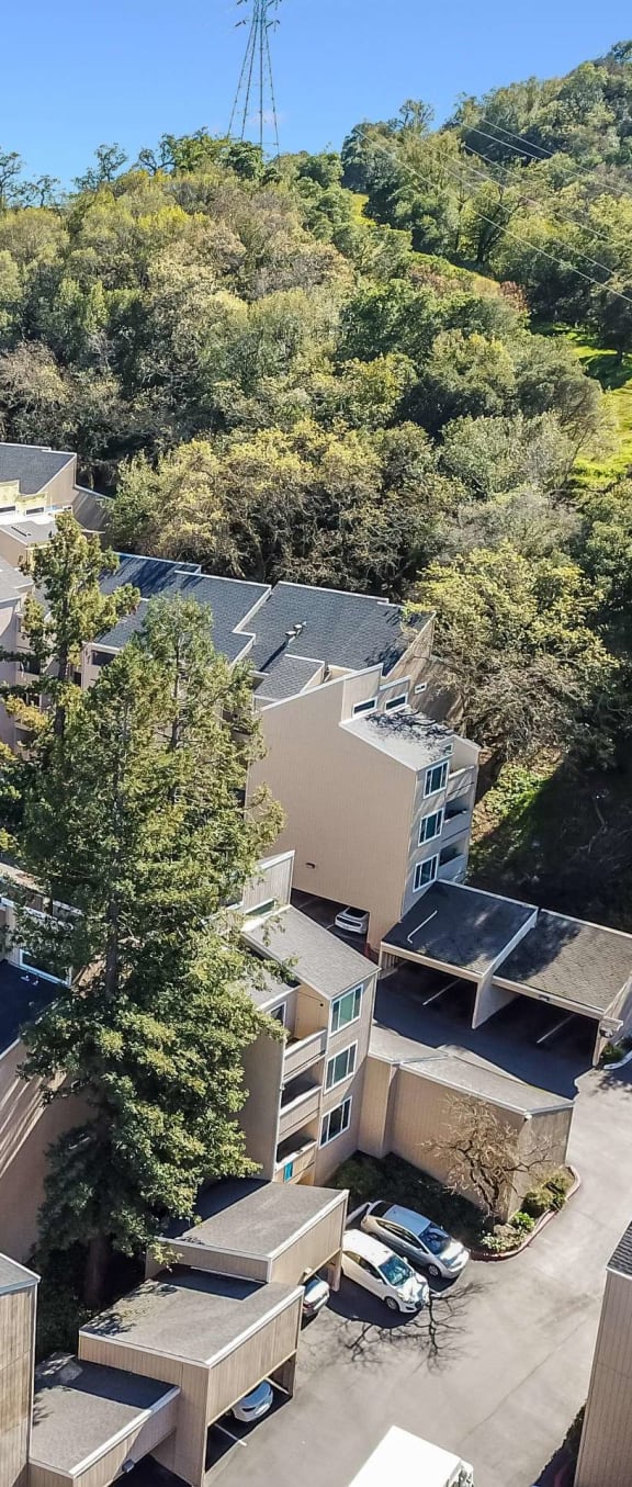 Aerial view of apartment buildings