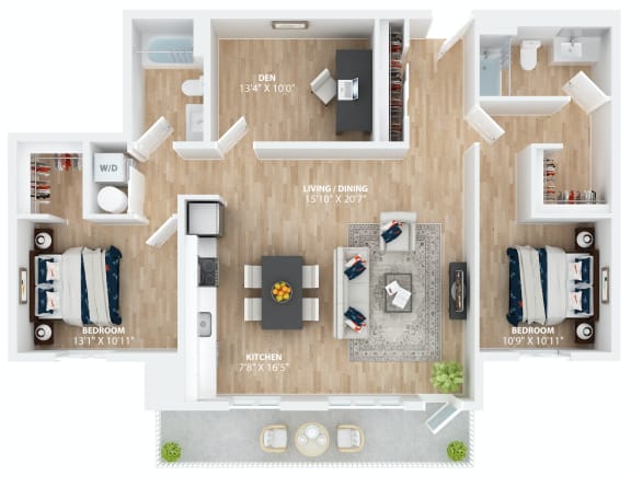 bedroom floor plan an open concept living and dining area with a fireplace and a balconyat Scouter's Mountain, Happy Valley