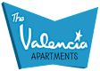 The Valencia Apartments logo on a blue background.