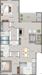 A floor plan of a house with a bedroom, bathroom, living room, kitchen, and dining room.