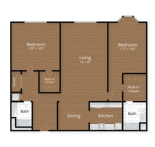 Floor Plan  2 bedroom 2 bathroom C at Lenox Club Apartments, Silver Spring, MD