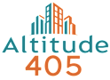 The image is a logo for a company named Altitude 405 Apartments.