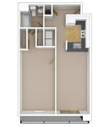 1 Bedroom, 1 Bathroom Floor Plan