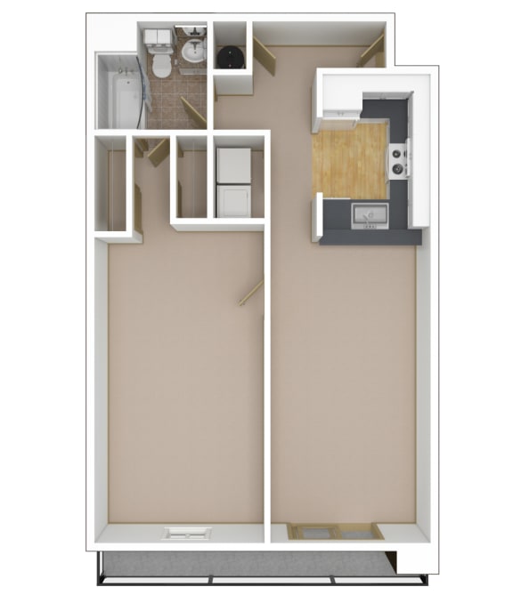 1 Bedroom, 1 Bathroom Floor Plan
