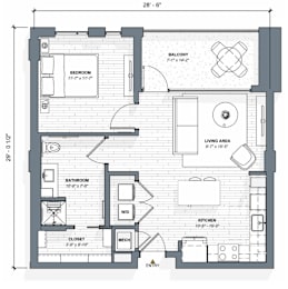 52 TEN A2 Floorplan, 1 bed 1 bath