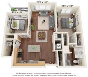 2 bed 1.5 bath floor plan  at Preserve at Peachtree Shoals 55+ Apartments, Dacula, 30019