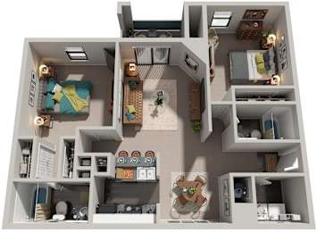 2 Bed 2 Bath Floor Plan | 1,089 Sq. Ft. at Southland Station Apartments, Warner Robins, Georgia, 31088