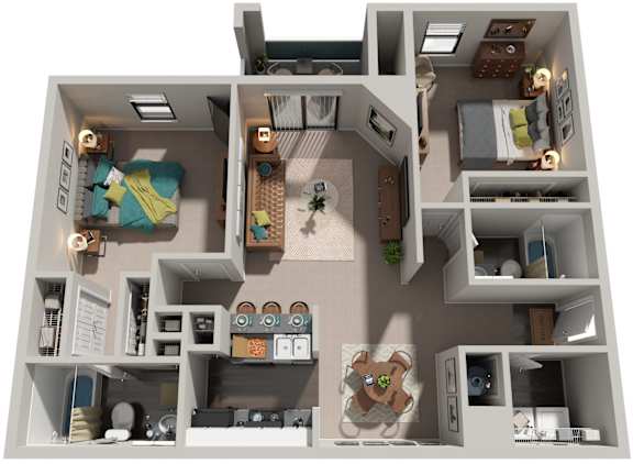 2 Bed 2 Bath Floor Plan | 1,089 Sq. Ft. at Southland Station Apartments, Warner Robins, Georgia, 31088
