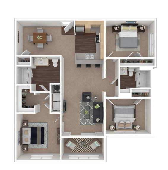 A floor plan of a house with a kitchen, living room, and two bedrooms.