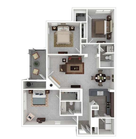 A floor plan of a house with a kitchen, living room, and two bedrooms.