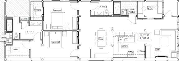 A floor plan of a residential unit with labeled rooms.