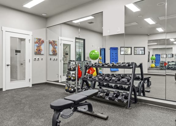 Imber at Union Mills Apartments Fitness Center with Weight Rack