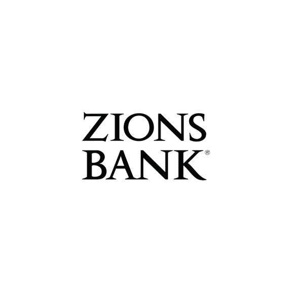 A logo with the text "Zions Bank" in white on a black background.