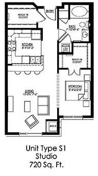 Studio Floor Plan at The Landings at Silver Lake Village, Minnesota