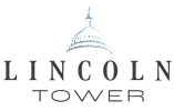 a tower logo on a green background