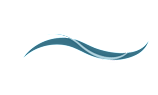 A blue wave-like design on a black background.