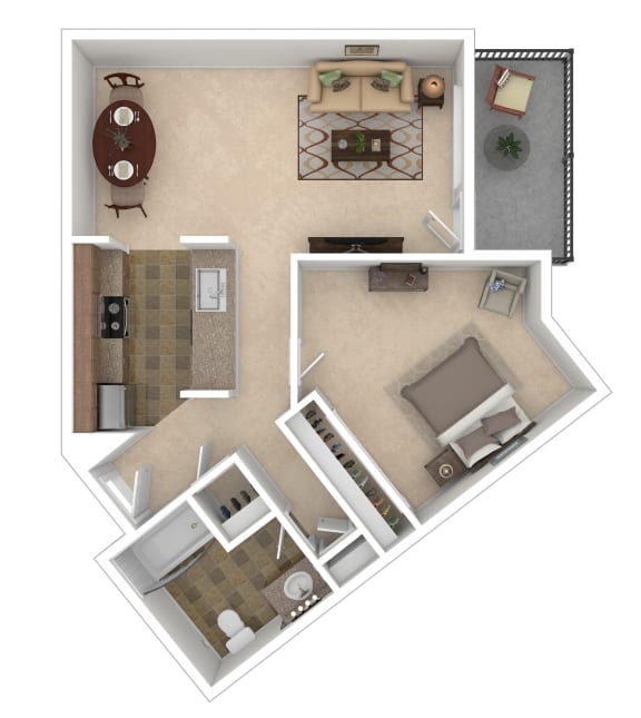 10th Street One Bed F Floor Plan