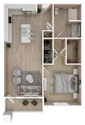 1 Bed 1 Bath Floor Plan | 740 Sq. Ft. at The Met apartment homes at The Met Apartment Homes, Hattiesburg, 39402