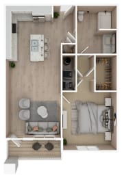 1 Bed 1 Bath Floor Plan | 740 Sq. Ft. at The Met apartment homes at The Met Apartment Homes, Hattiesburg, 39402