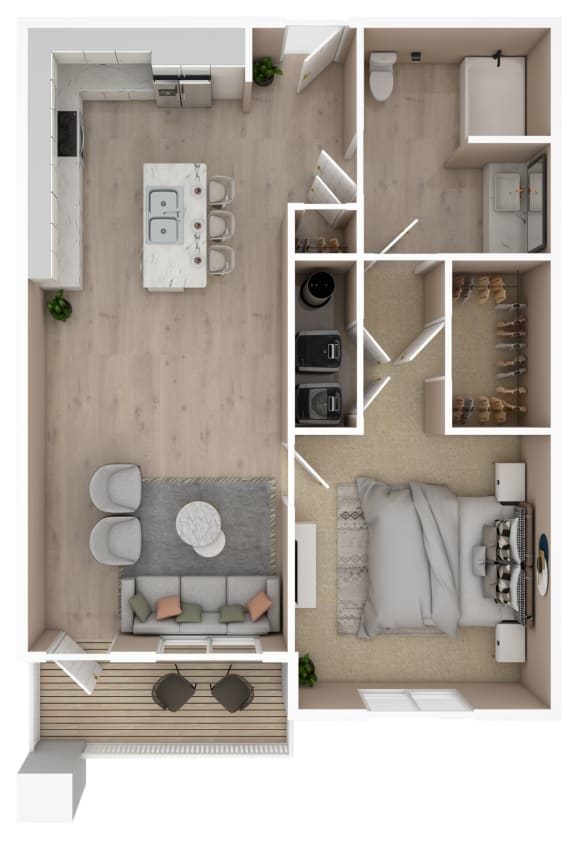 1 Bed 1 Bath Floor Plan | 740 Sq. Ft. at The Met apartment homes at The Met Apartment Homes, Hattiesburg, 39402