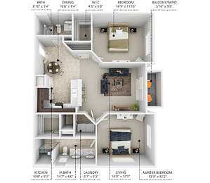 C1 Floor Plan at Lake Shore Apartments, Iowa, 50021