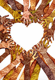 a group of people making a heart shape on a white background