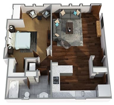 1 Bedroom B 1 Bath Floor Plan at Century Town Center, Gainesville, FL