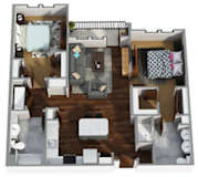 2 Bedrooms and 2 Bathrooms Floor Plans at Century Town Center, Florida