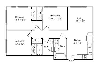 St Luke's Apartments in Seattle, Washington Three Bedroom Floor Plan