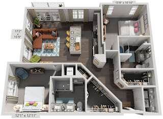 Burton Floor Plan 2 Bed, 2 Bath 1,203 Sq. Ft. at The Quincy Apartments, Georgia