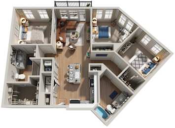 3 Bed 2 Bath Floor Plan | 1,340 Sq. Ft. at The Flats at Southlawn Apartments, GA 30046