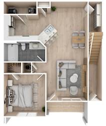 One bedroom, One bathroom floor plan| 786 Sq. Ft. at Audubon Park Apartment Homes
