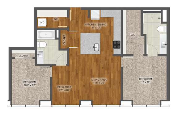 2Bed 2Bath B Floor Plan at Stella St. Paul Apartments, St. Paul, 55102