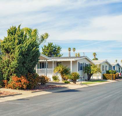 A row of houses with a tree in front of the first house.