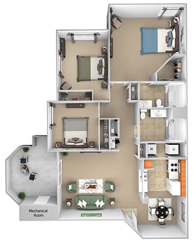 Barton Vineyard - C1 (Piedmont) - 3 bedrooms and 2 bath - 3D