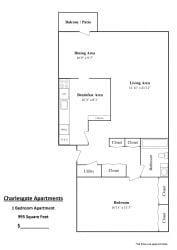 Charlesgate Apartments Towson Floor Plan 1 bedroom  at Charlesgate Apartments, Towson, MD, 21204