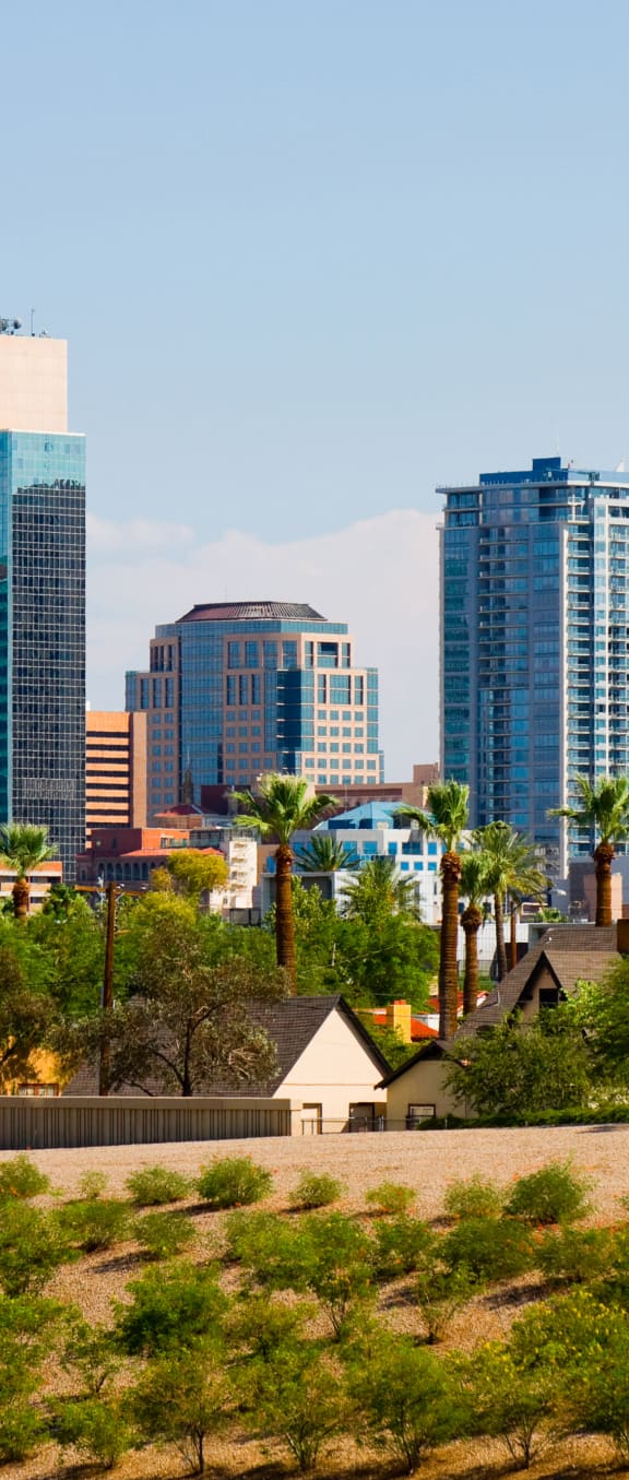Downtown Phoenix skyline stock photo at San Vicente Townhomes in Phoenix AZ