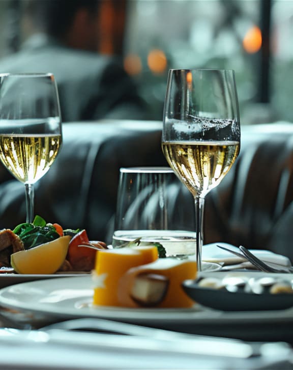 a table with plates of food and glasses of wine at Shenandoah Properties in Lafayette, IN 47905