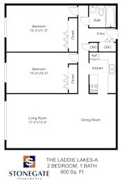 the floor plan of the laddies lakes 2 bedroom