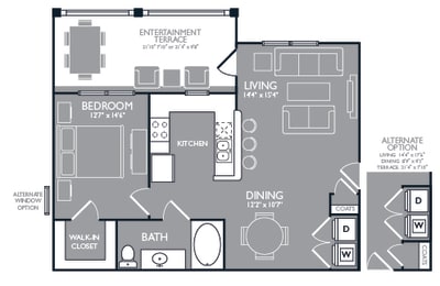One Bed One Bath Floor Plan at Towers at Spring Creek, Garland, TX