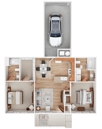 Floor Plan  A floor plan of a house with a garage and a driveway.