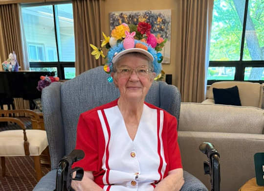 An elderly woman in a wheelchair at River Commons Senior Living, Redding, CA, 96002