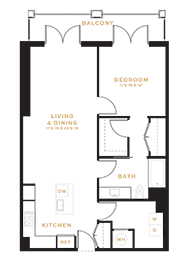 Floor Plan 1 Bedroom - 1 Bath | A03A