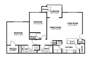 a floor plan of two bedroom two baths