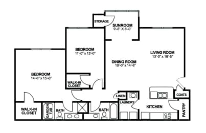 a floor plan of two bedroom two baths