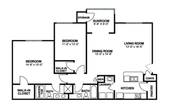a floor plan of two bedroom two baths