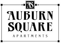 A black and white image of a logo for Auburn Square Apartments.